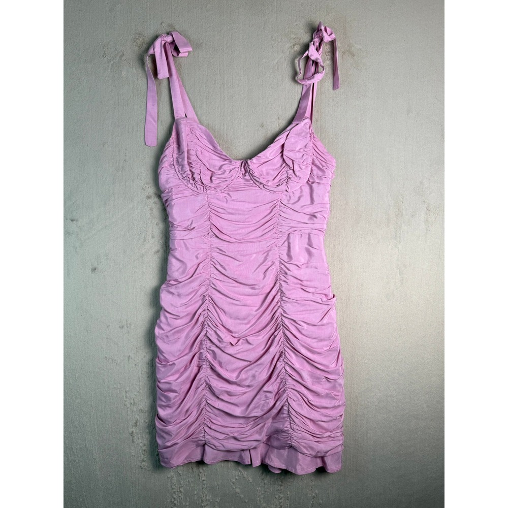 ASTR The Label Dress Womens Medium Pink Excellent Ruched Tie Shoulder